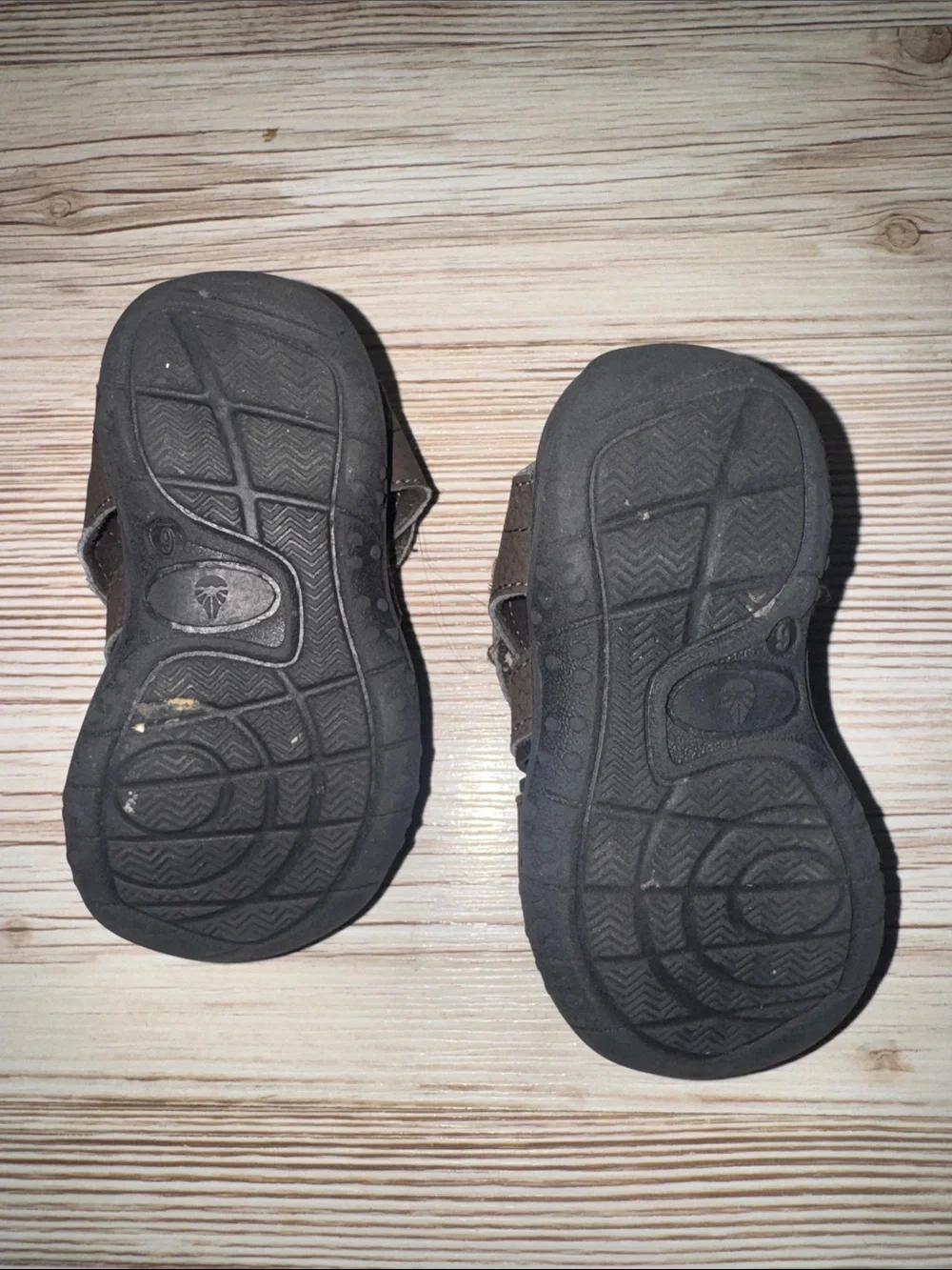 Brown Kids Closed-Toe Sandals with Orange Stitching - Brand Unknown